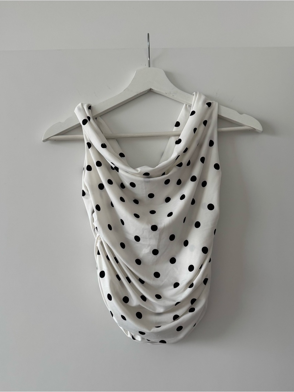 Mann White Polka Dot Cowl Neck Tank Top